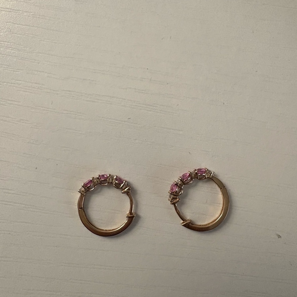 Kallati Natural Pink Sapphire & Diamond Hoop Rose Gold Earrings - Picture 3 of 5